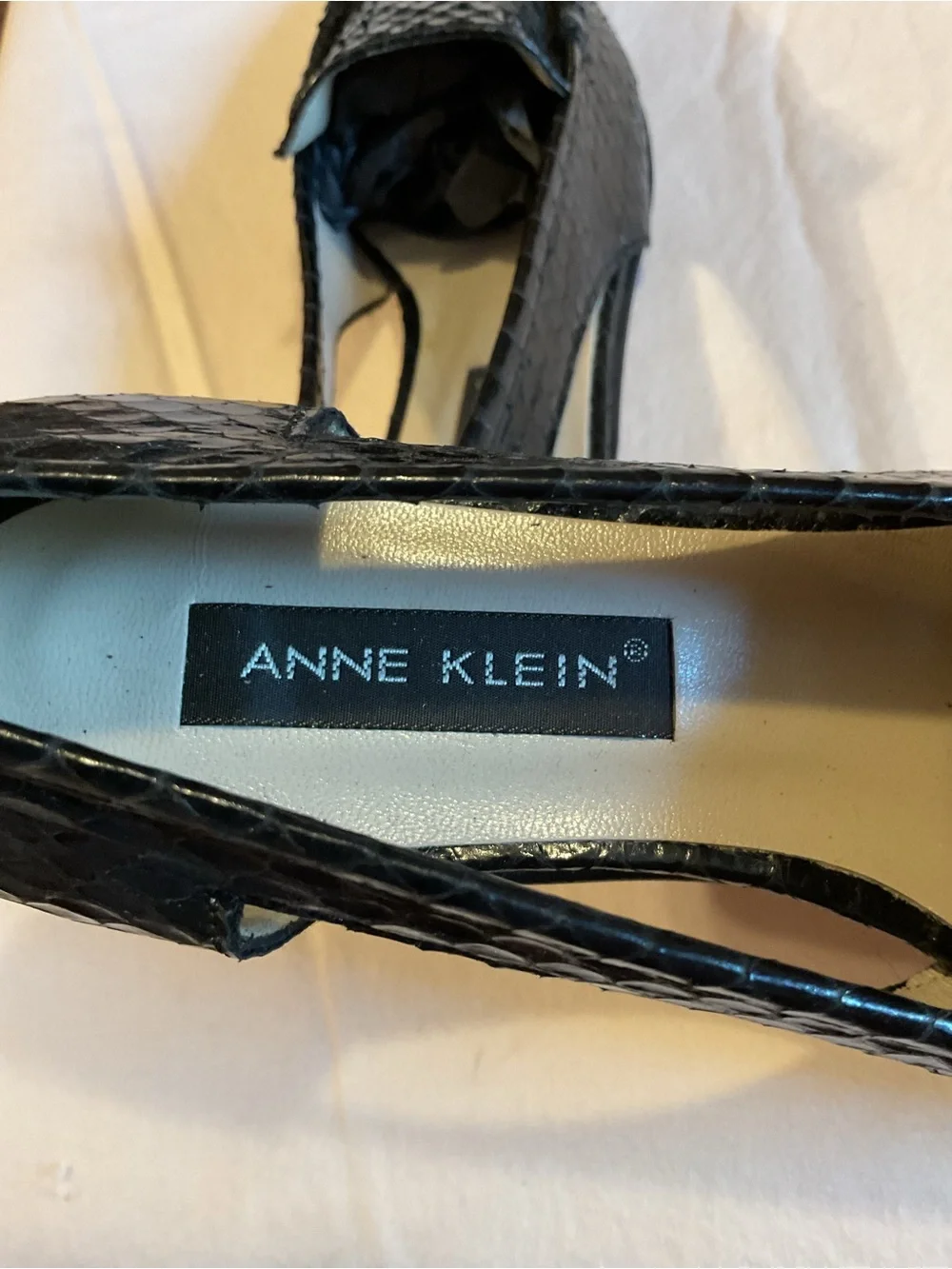 Vintage Anne Klein Black Leather Snakeskin D’Orsay Flats